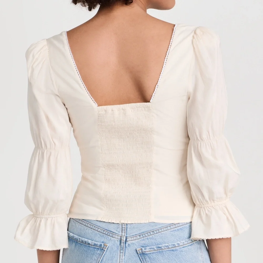 Reformation Cream Square Neck Puff Sleeve Blouse